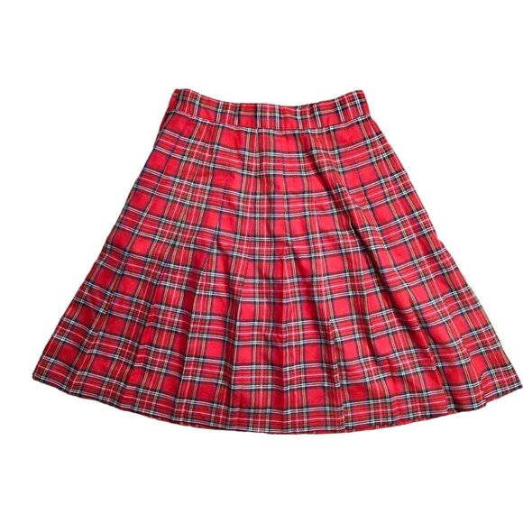Vintage Red Plaid Gingham Preppy Pleated Schoolgirl Skirt - Picture 3 of 5